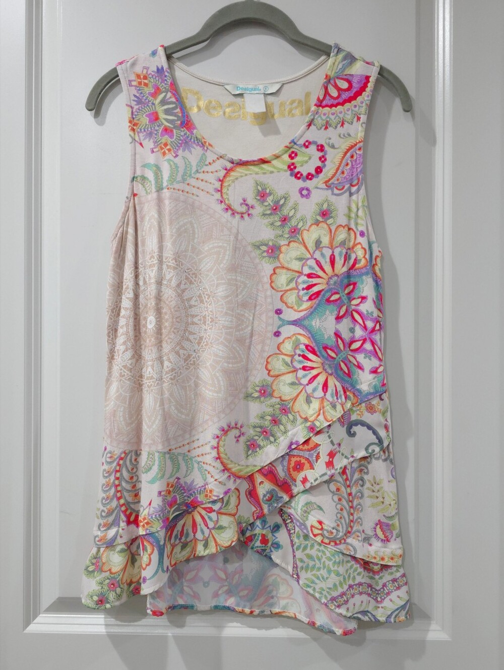 Desigual Multi-Color Boho Mandala Paisley Sleeveless Layered Tank Top, S - Picture 2 of 14